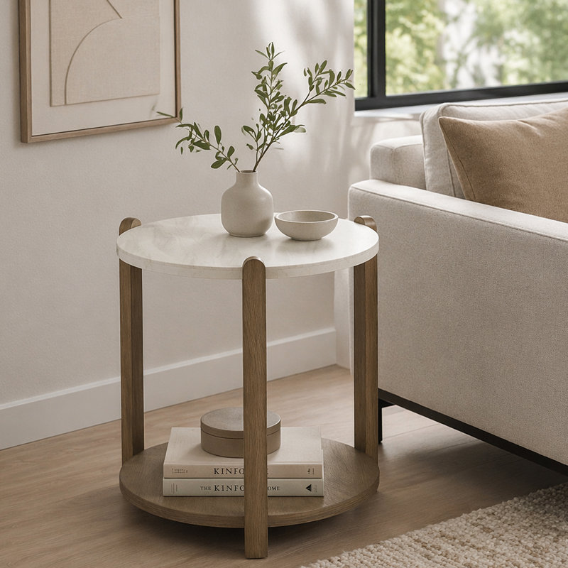 Stone Top End Table - Toffee