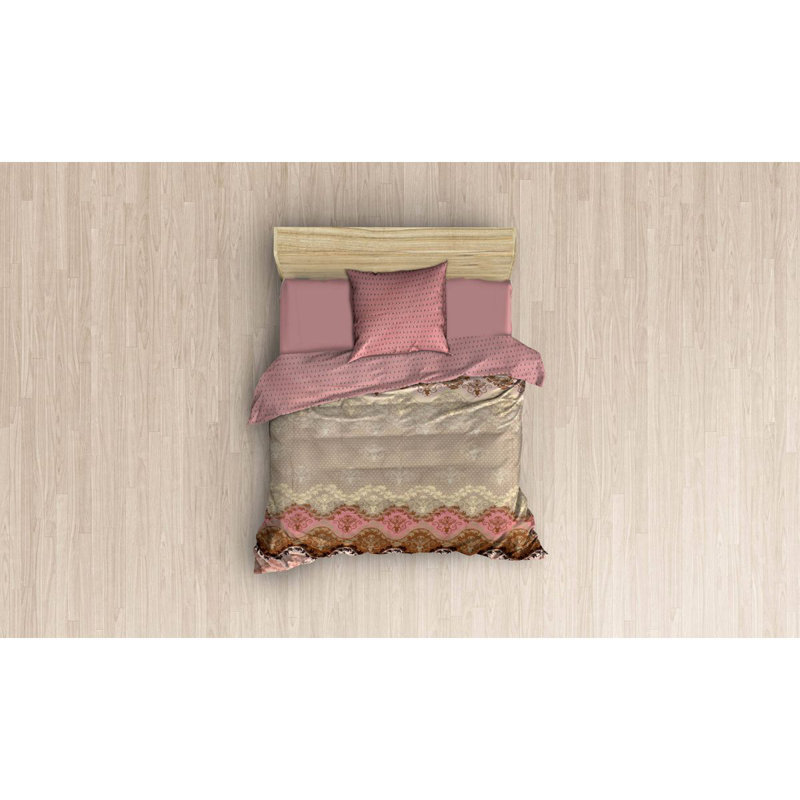 Ensemble de housse de couette 100% coton Allsop beige / saumon / noir, Housse de couette double + 2 taies d'oreiller 31 p