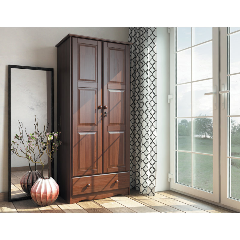Armoire-penderie flexible 100% bois massif 2 portes avec serrure Primm, Moka
