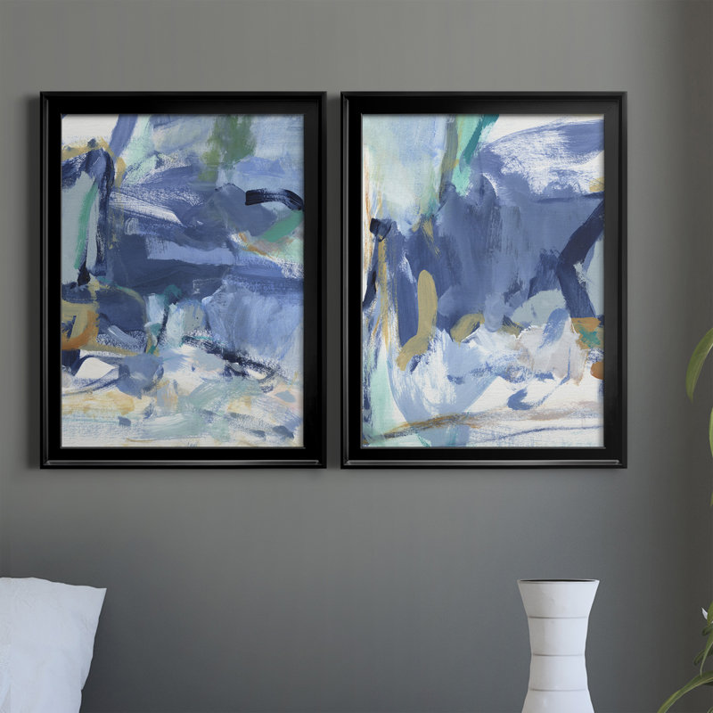 «Blue Room I», ensemble de 2 peintures sur toile encadrées, Cadre noir, H 24,5 po x l 37 po x P 1 po