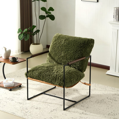 Plush Rabbit Fur Lazy Chair - Rubber Wood Arms, Iron Frame (Living Room/Bedroom)