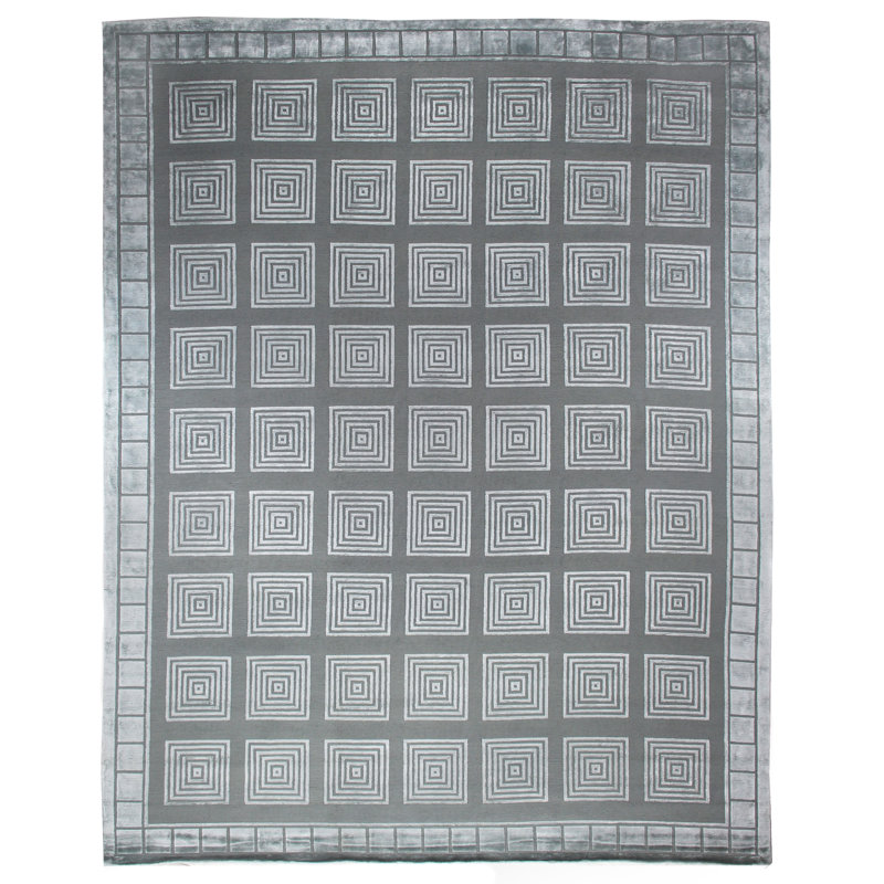 Metro-Velvet Geometric Area Rug in Gray/Ivory