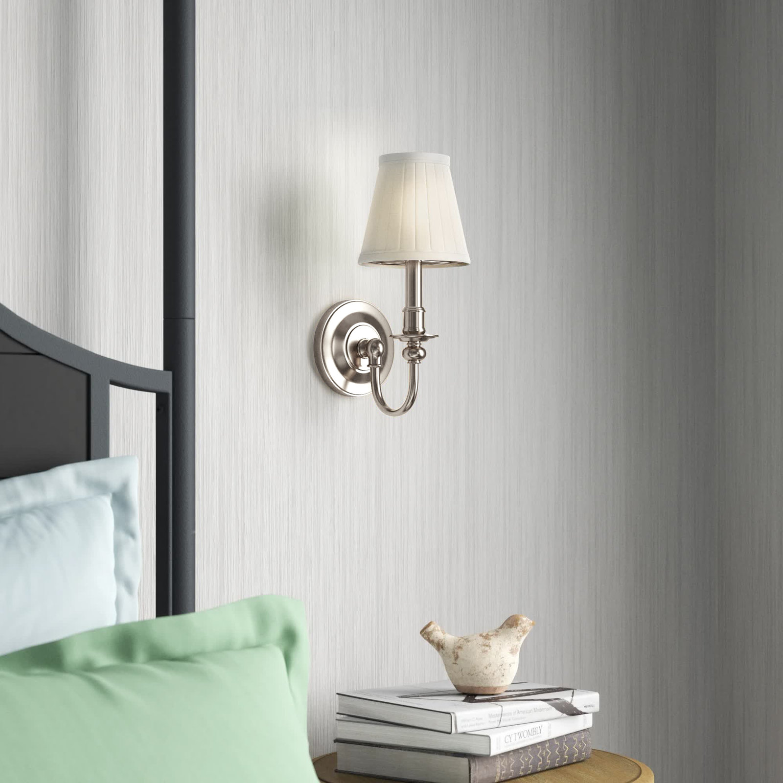Lennon Single Light Armed Sconce, Satin Nickel
