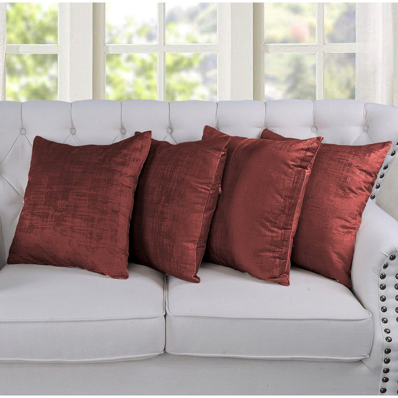 Ruby Wine Textured Velvet Square Throw Pillow Set