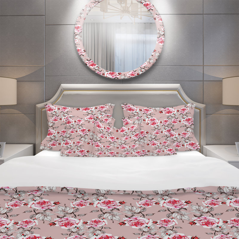 Ensemble de housse de couette rose rouge, Housse simple + 1 taie décorative