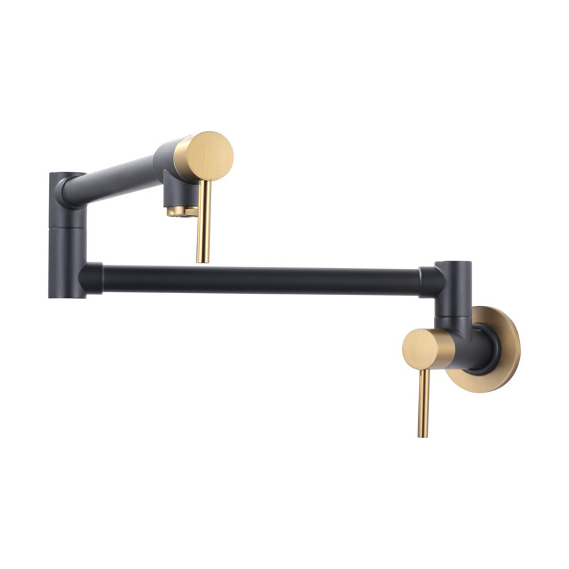 Wall Mounted Pot Filler With Double Handle In Black And Gold, Black and Gold