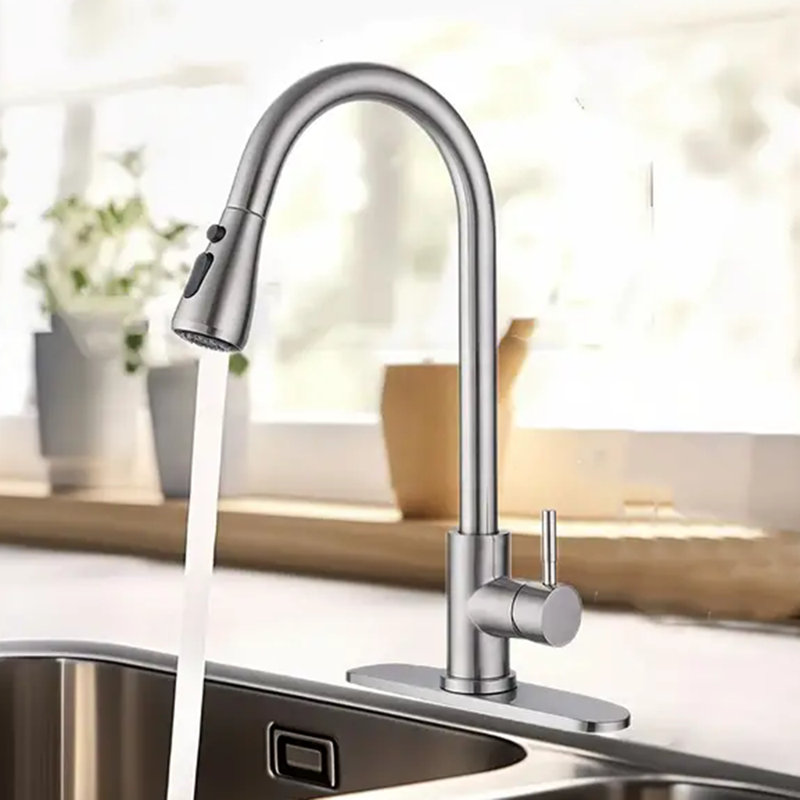 Robinet de cuisine extractible à poignée simple avec accessoires