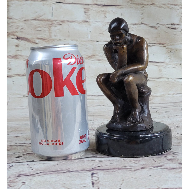 The Thinker Thinking Man By Auguste Rodin Bronze Desktop Statue Sculpture Figure 6" X 4"
