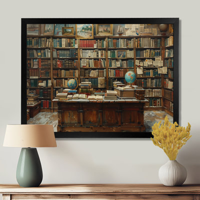 Brown Beige Vintage Library Books Wonder - Libraries Wall Art Living Room