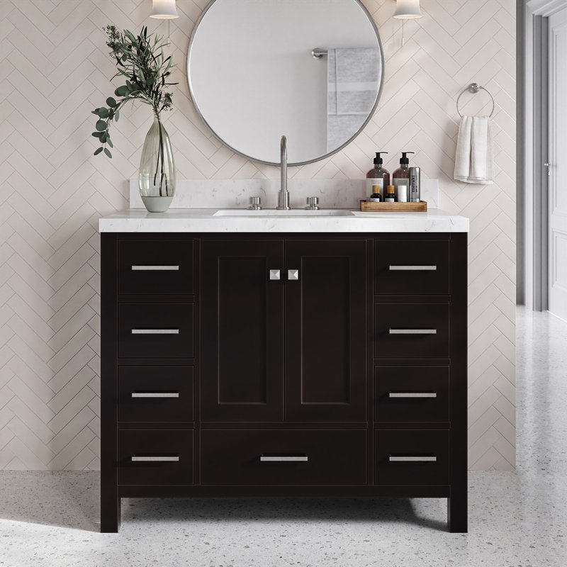  Meuble-lavabo simple 42,25 po avec comptoir en quartz, Espresso / nickel brossé