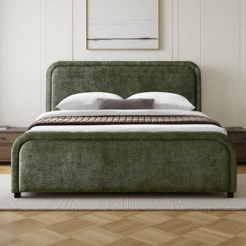 Lit plateforme tapissier Enfield - Vert mousse - Grand, Vert mousse, Grand lit