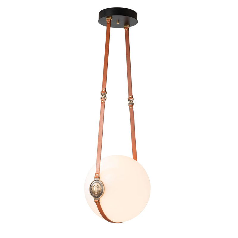 Derby 1 - Light Single Globe LED Pendant with Leather Accents, 58.6" H x 14.9" W x 14" D, Polished Nickel, British Brown