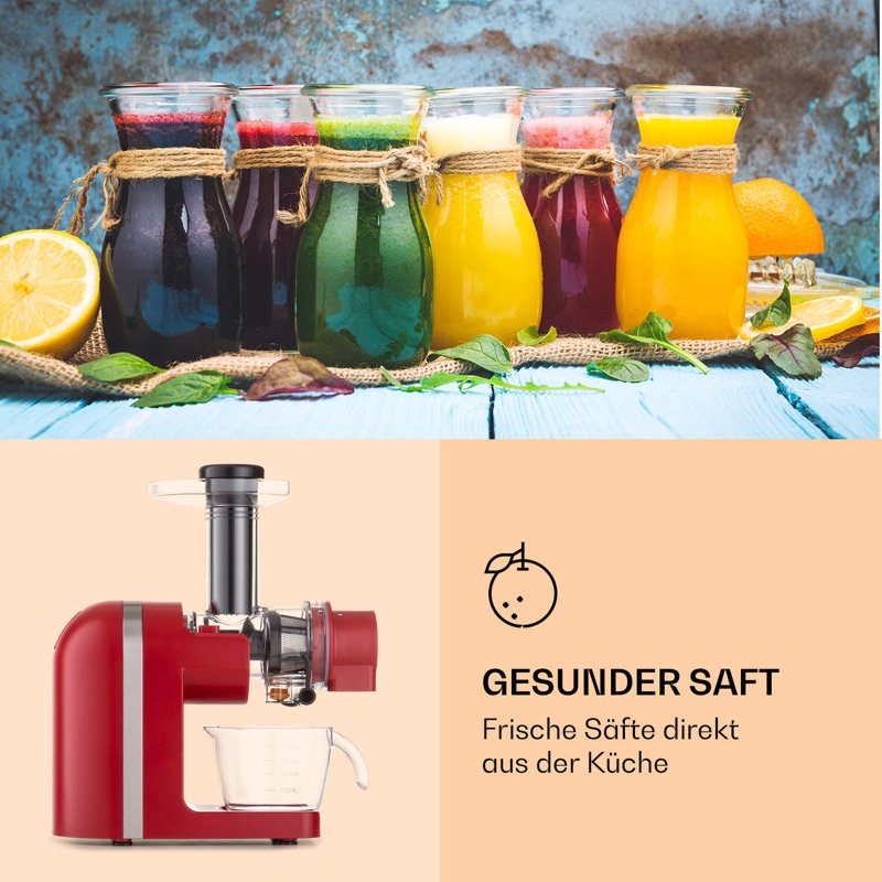 Klarstein Electric Slow Masticating & Cold Press Juicer, Red