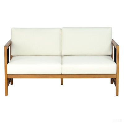 Causeuse d'extérieur en bois d'acacia avec corde tissée à la main, canapé de patio 2 places avec coussins amovibles, finition teck