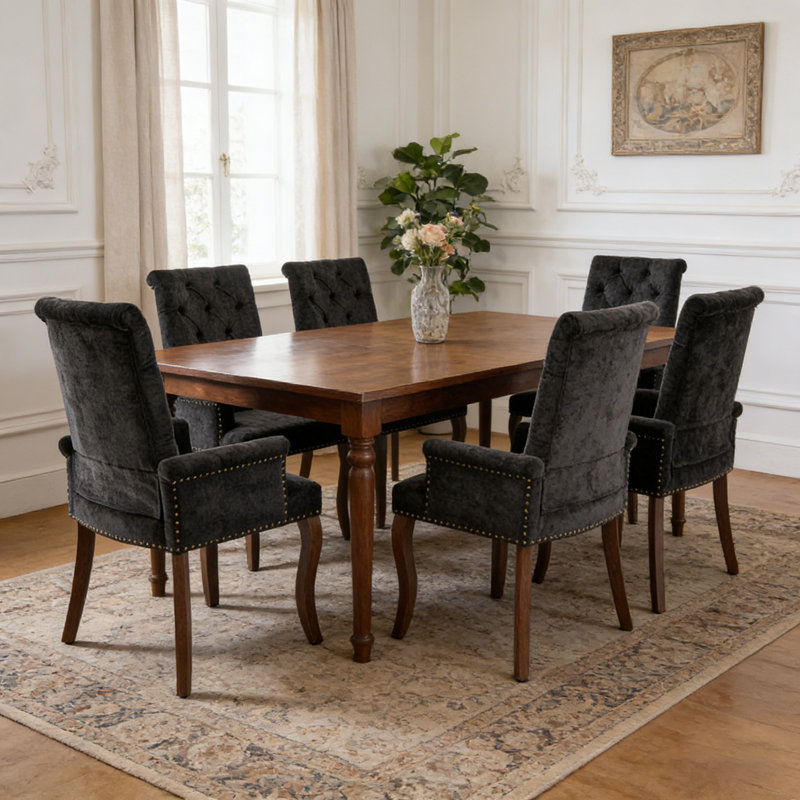 Chaise de salle à manger rembourrée en tissu de chenille, Noir