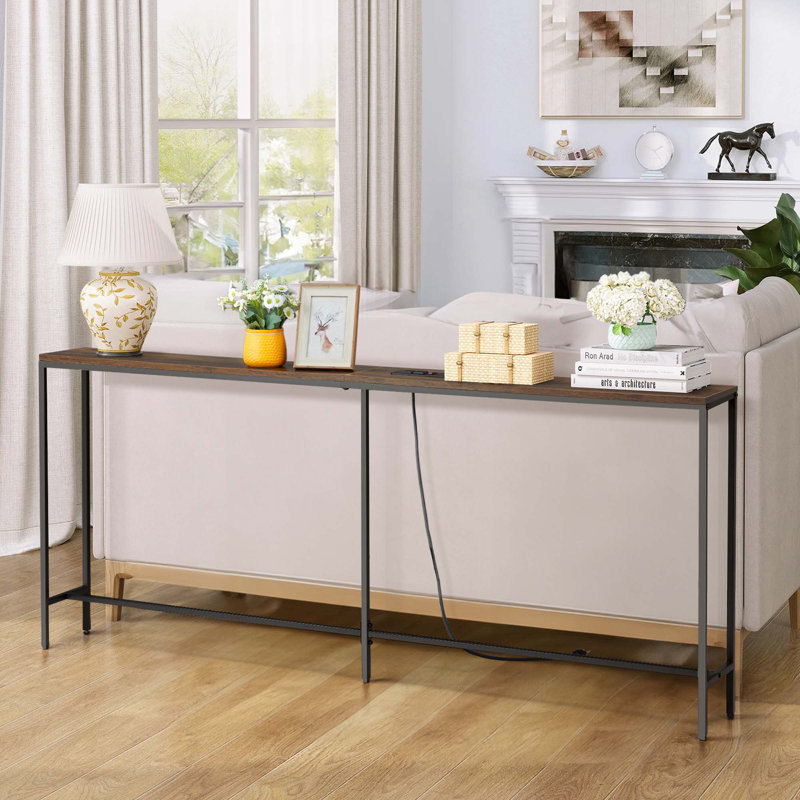 Console étroite de 70,9 pouces de long avec 2 prises de courant et ports USB, table de canapé de table d'entrée étroite derrière le canapé pour le salon