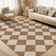 Machine Washable Easy Jute Area Rugs for Living Room Bedroom Distressed Checkered Office Carpet High Traffic Entryway Rug Non Slip Backing Trellis Farmhouse Floor Cover