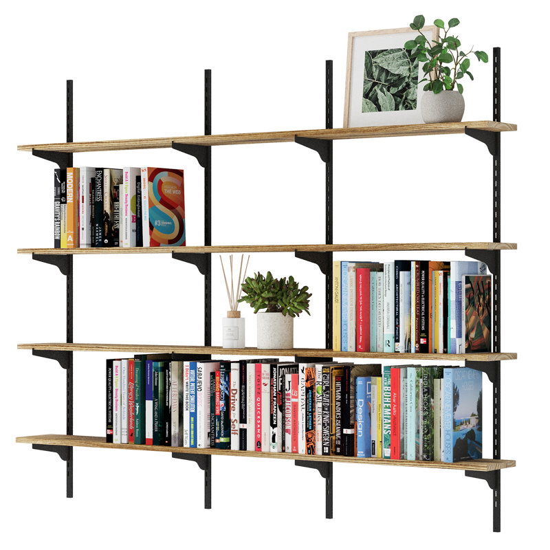60 Inch Long Floating Bookshelf, Wall Shelf For Living Room, Adjustable Shelves With 6" Deep Boards, Real Wood Shelf, Farmhouse & Boho Decor, Hanging Shelf For Office Supplies, 4 Tier, Burnt