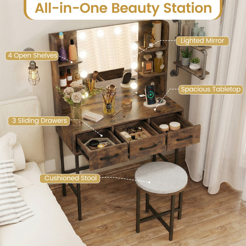 Dressing Table, Brown/Black