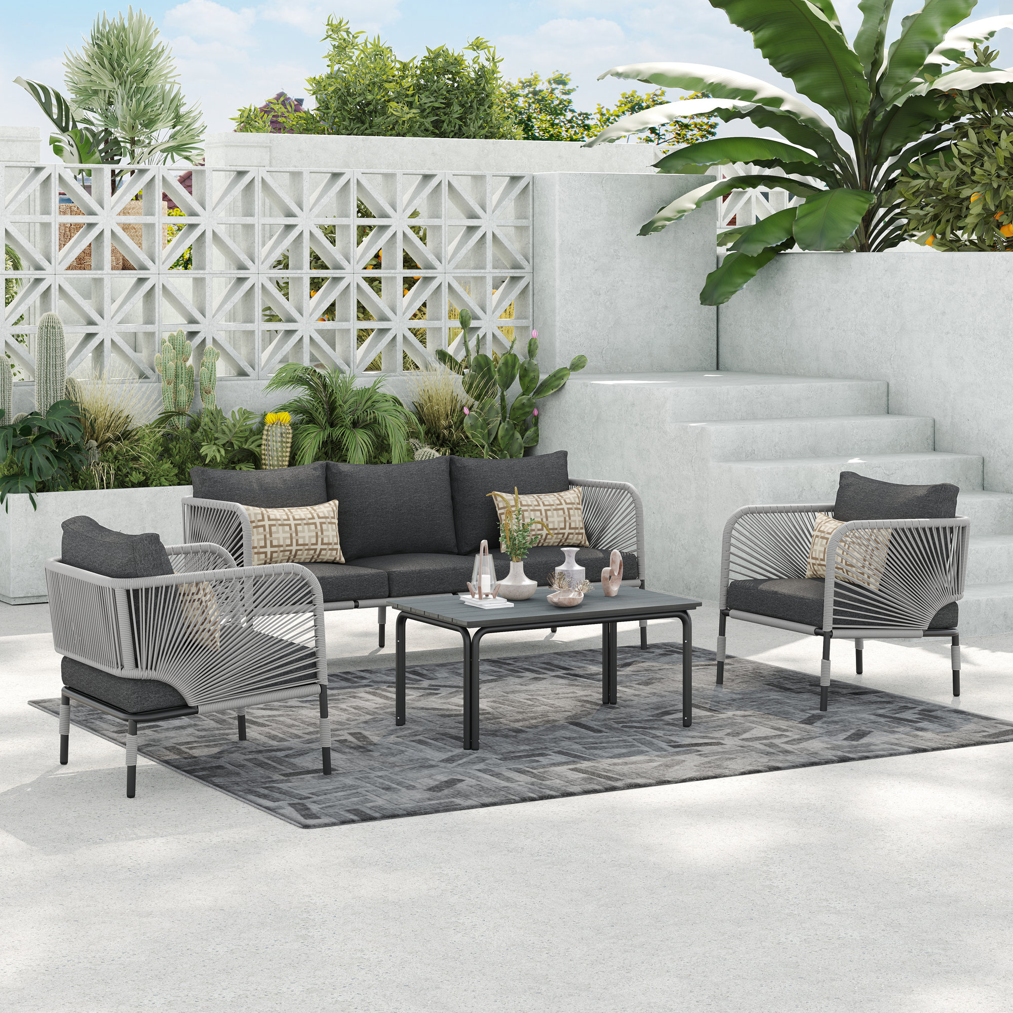 Acklin 4 Piece Sofa Seating Group with Cushions, Light Gray