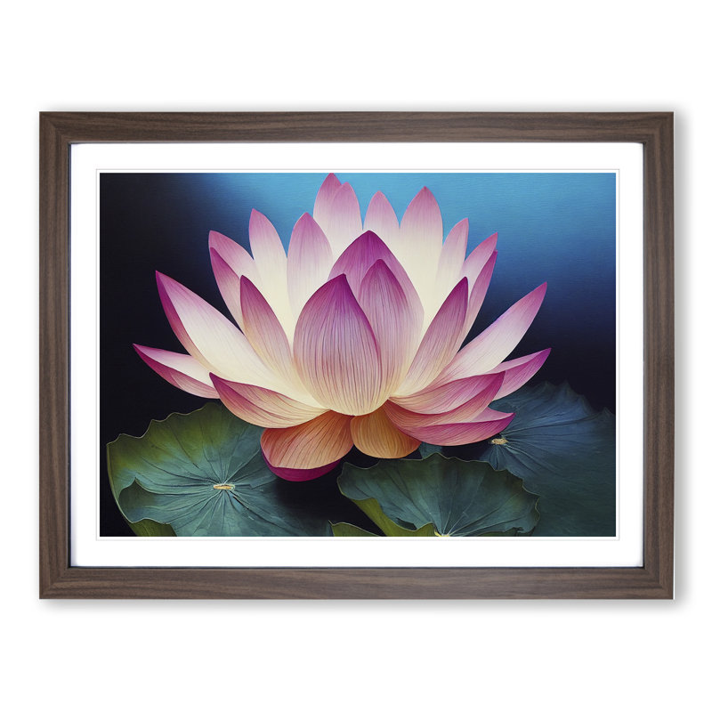 XH1022-8643X Superb Lotus Flower - Single Picture Frame Painting, 25cm H x 34cm W x 2cm D, Walnut