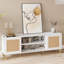 Meuble télé pour téléviseur 65 po, meuble télé moderne blanc avec couleur marbre, console télé avec rangement, portes et tablettes