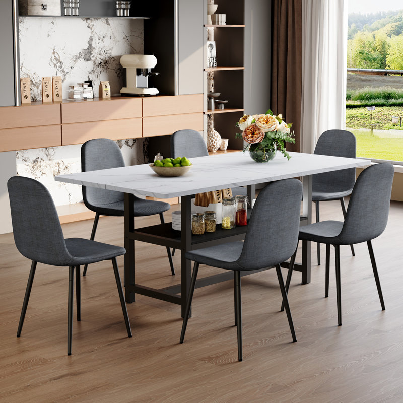 Ensemble de table de salle à manger moderne, grain de bois noir avec rangement, pour la maison