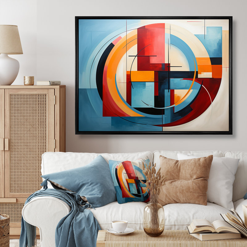 Geometric Abstraction Focus III - Abstract Spirals Wall Decor, Cadre flottant noir, H 30 po x l 40 po x P 1,5 po