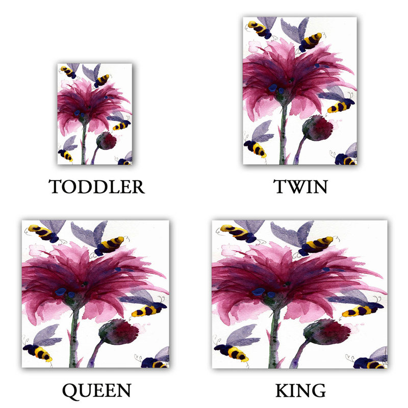 Ensemble de housse de couette Bees In The Thistle, 1 housse + 2 taies très grand lit