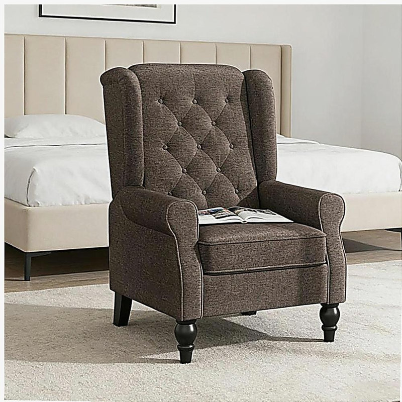 Méridienne capitonnée à boutons, fauteuil à oreilles, Marron foncé
