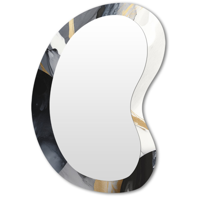 Evalett Black And Gold Harmony Of Marble I - Marble Irregular Shape Decorative Wall Mirror, Modern Asymmetrical Mirror, Printed Metal Art