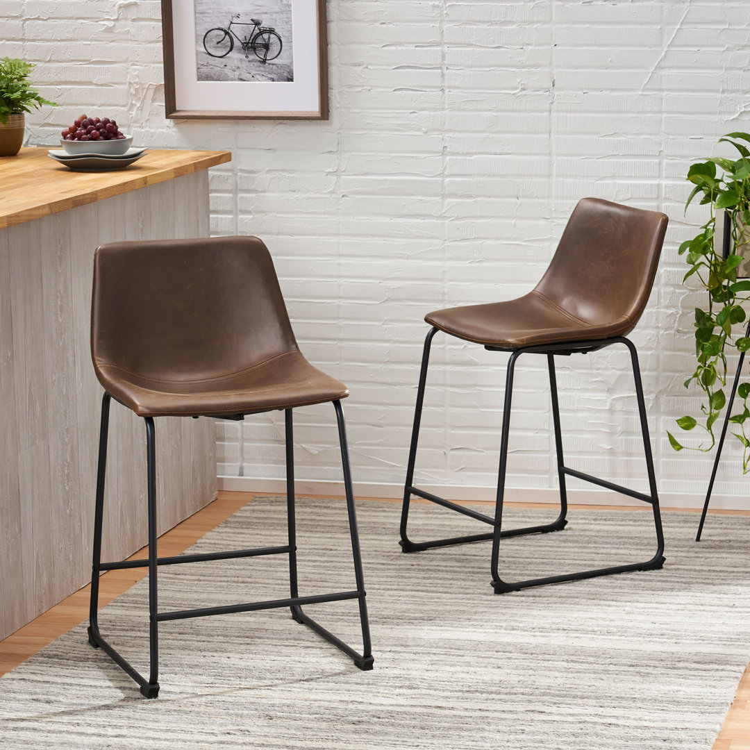 Cobina Upholstered Counter & Bar Stool (Set of 2) Dakota Fields Finish: Vintage Brown, Seat Height: Bar Stool (30" Seat Height)