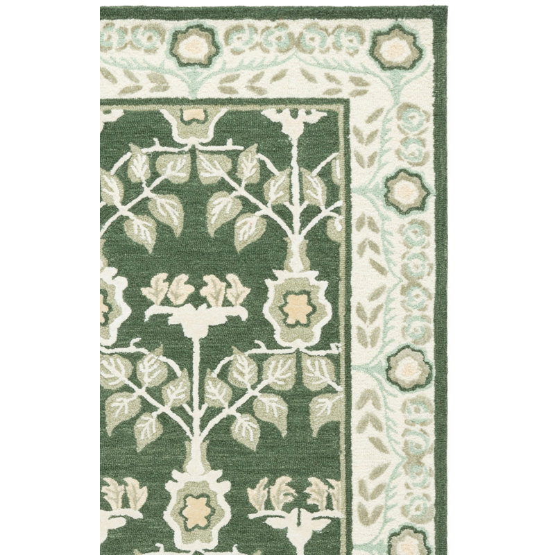 Sybil Hand Tufted Wool/Cotton/Viscose Floral Rug in Green/Ivory, Rectangle 3' x 5'
