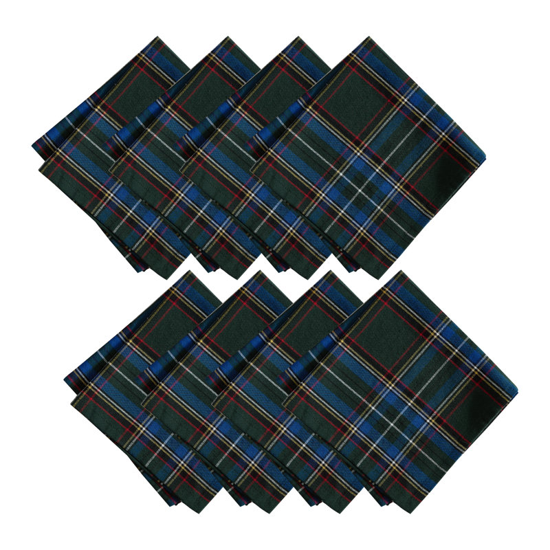 Kayleigha Holiday Plaid Christmas/Winter Cotton Dinner Napkins, 17"x17", Green