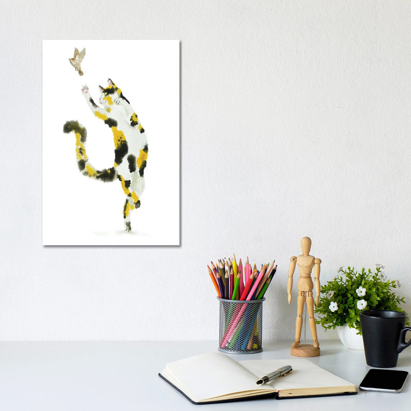 Bird Hunting Calico Cat by Alexey Dmitrievich Shmyrov - Wrapped Canvas Print, 20.32 cm H x 30.48 cm W
