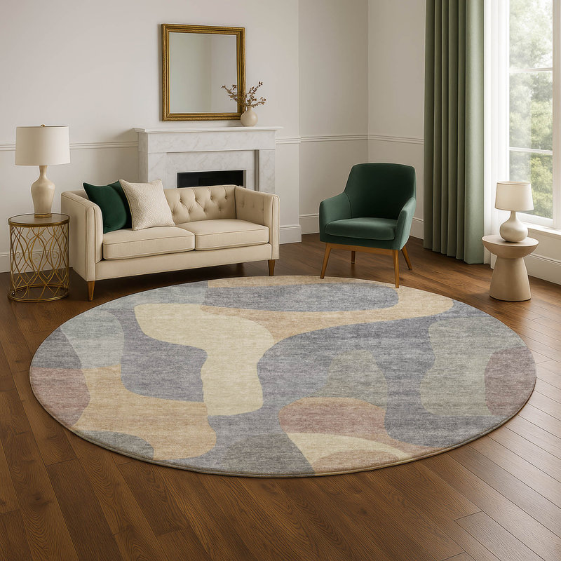Premium Machine Washable Mayfield AMF1867 Abstract Rug, Round 8'