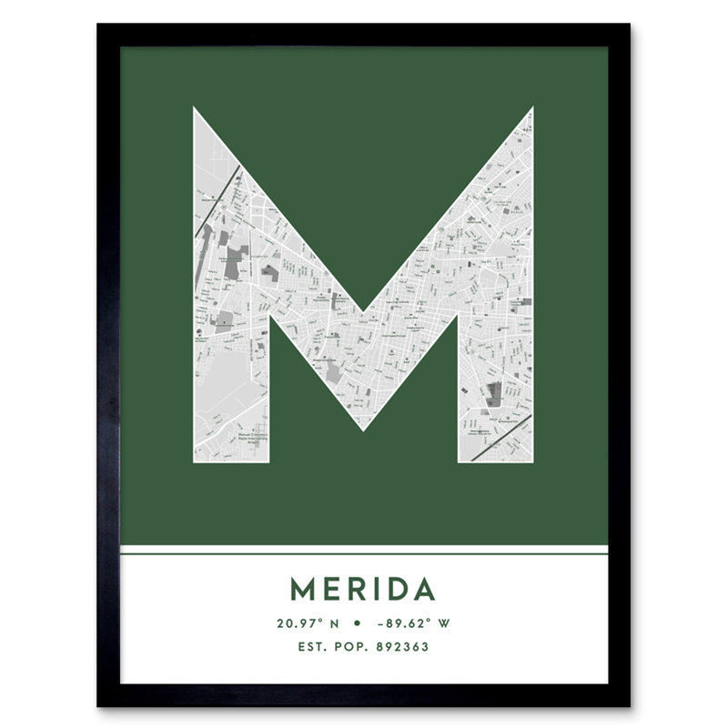 Merida City Map Merida Mexico City Map Green - Single Picture Frame Typography