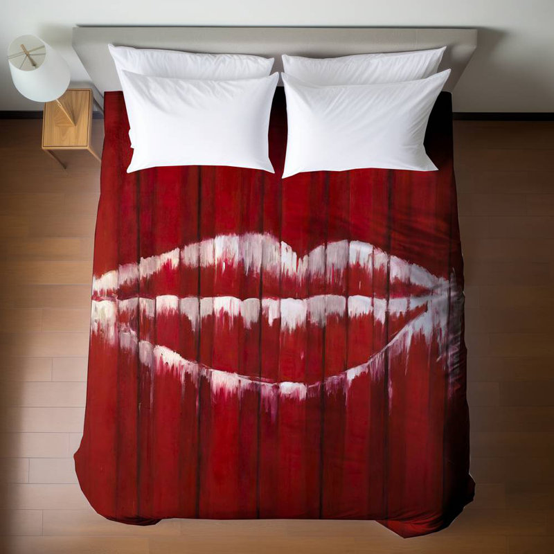 White Figurative Industrial Duvet Cover | Graffiti Mouth Design