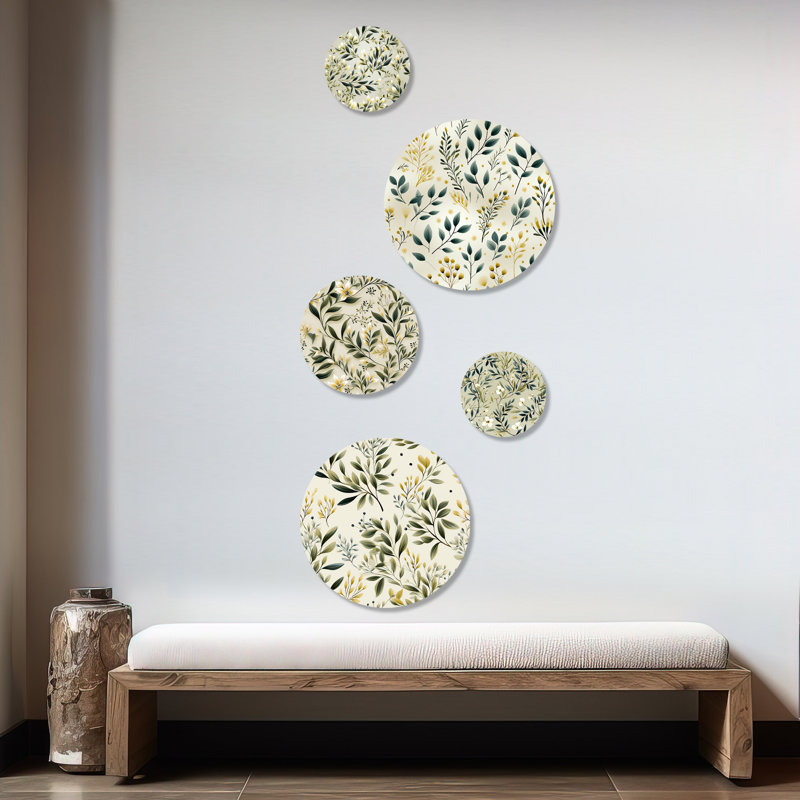 Zen Foliage Green Metal Wall Art Set of 5 Panels