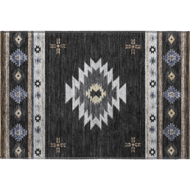 Premium Machine Washable Yamen AMF179 Spice Rug in , Midnight, Rectangle 2'6" x 3'10"