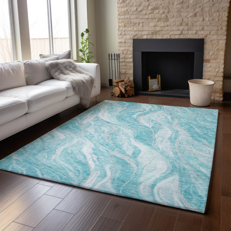 Premium Machine Washable Prisco Teal Rug, Rectangle 9' x 12'