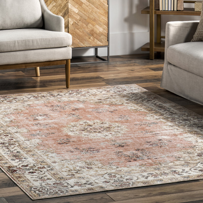 Ren SpinClean Vintage Floral Machine Washable Area Rug, Square 6'