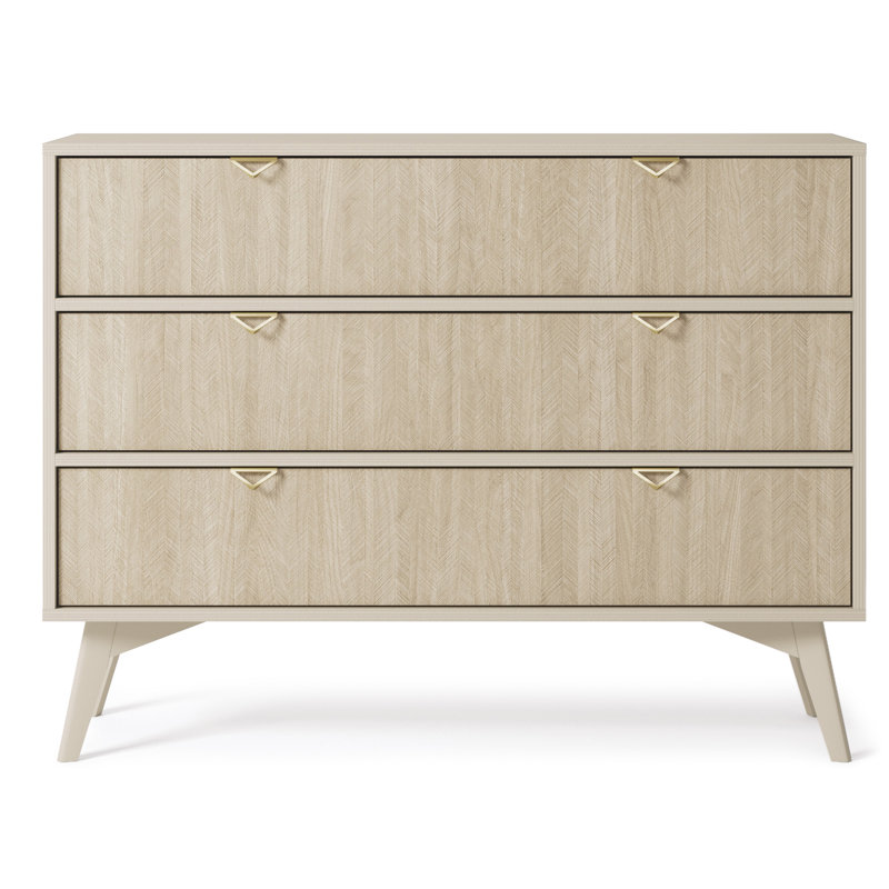 Amata 106cm W 3 - Drawer Chest of Drawers, Beige Matt/Oak Scandi