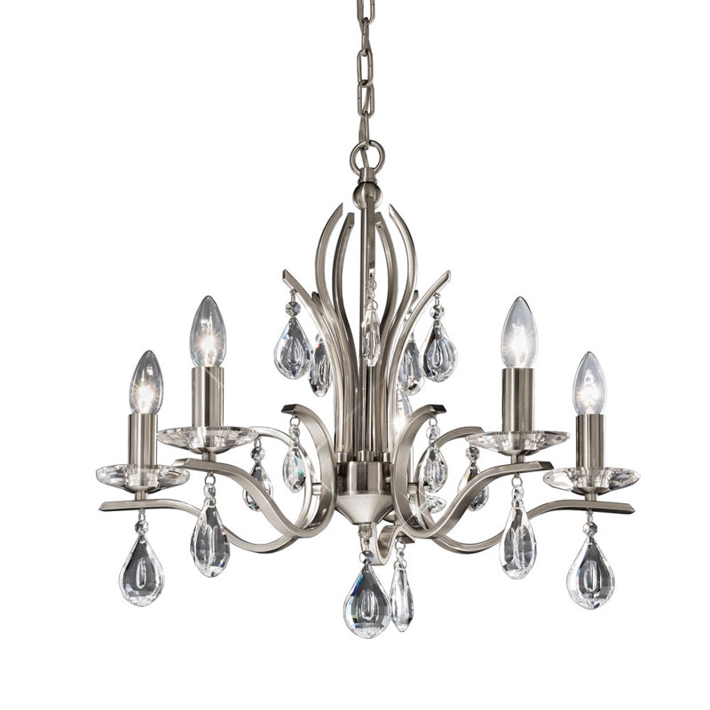 5 - Light Candle Style Chandelier, Satin Nickel