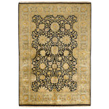 Hand Knotted Wool Area Rug in Blue And Gold