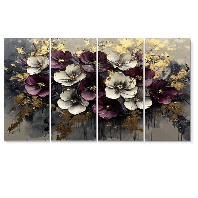 «Harlow - Assorted Bouquets Wall Art», art mural traditionnel sur toile, 4, H 28 po x l 48 po