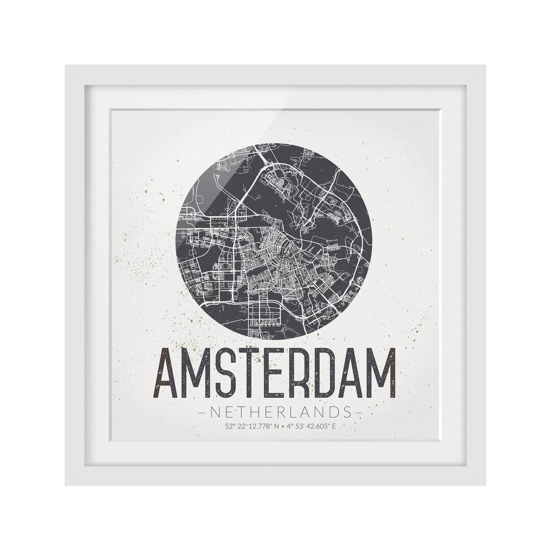 Gerahmtes Papierbild Stadtplan Amsterdam - Retro