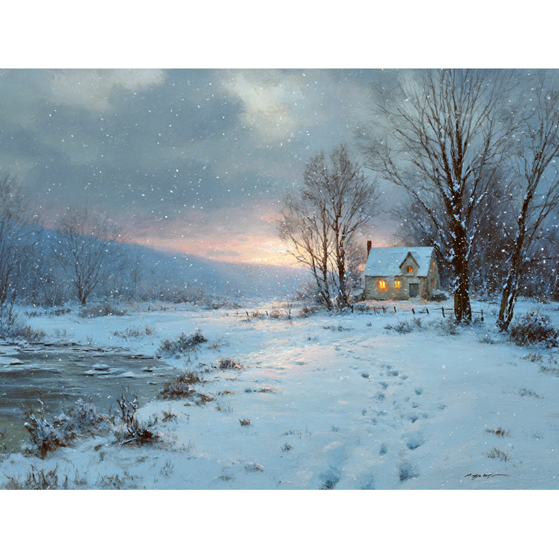 «Snowfield Cottage Sunrise», art mural sur toile tendue, H 36 po x l 48 po