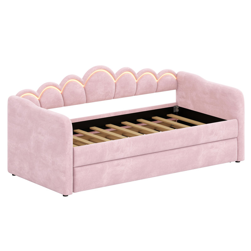 Lit de jour polyvalent à finition douce avec lumières ambiantes et lit d'invité réglable, Rose