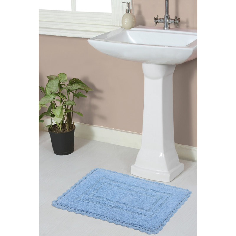 Tapis de bain réversible décontracté 100% coton Casual Elegance Bathmat, l 17 po x L 24 po, bleu